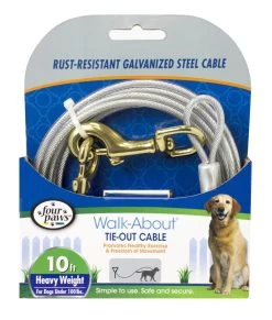 Four Paws® Walk-About® Tie-Out Cable - Heavy Weight 5 Four Paws® Walk-About® Tie-Out Cable - Heavy Weight -Pet Shop 045663847104 four paws heavy duty large dog tie out cable silver 10 feet in packaging front afcb63f2 ef34 4c3c bb6c b99235139c13