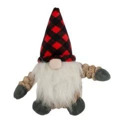 Tall Tails Plaid Gnome With Squeaker Dog Toy