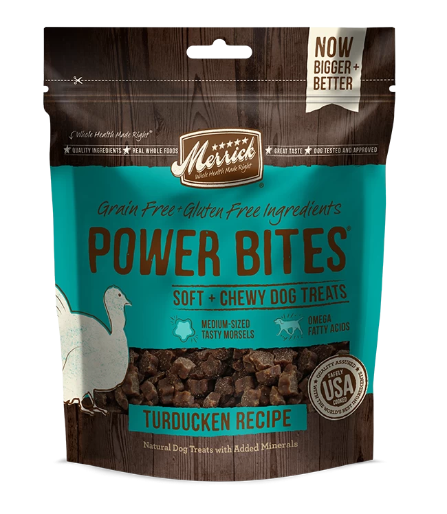 Merrick Power Bites Grain Free Turducken Recipe Dog Treats 3 Merrick Power Bites Grain Free Turducken Recipe Dog Treats