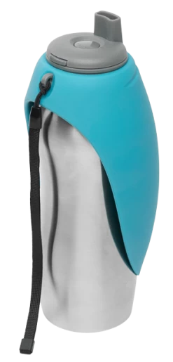 Messy Mutts Stainless Steel Travel Water Bottle With Silicone Flip Up Bowl