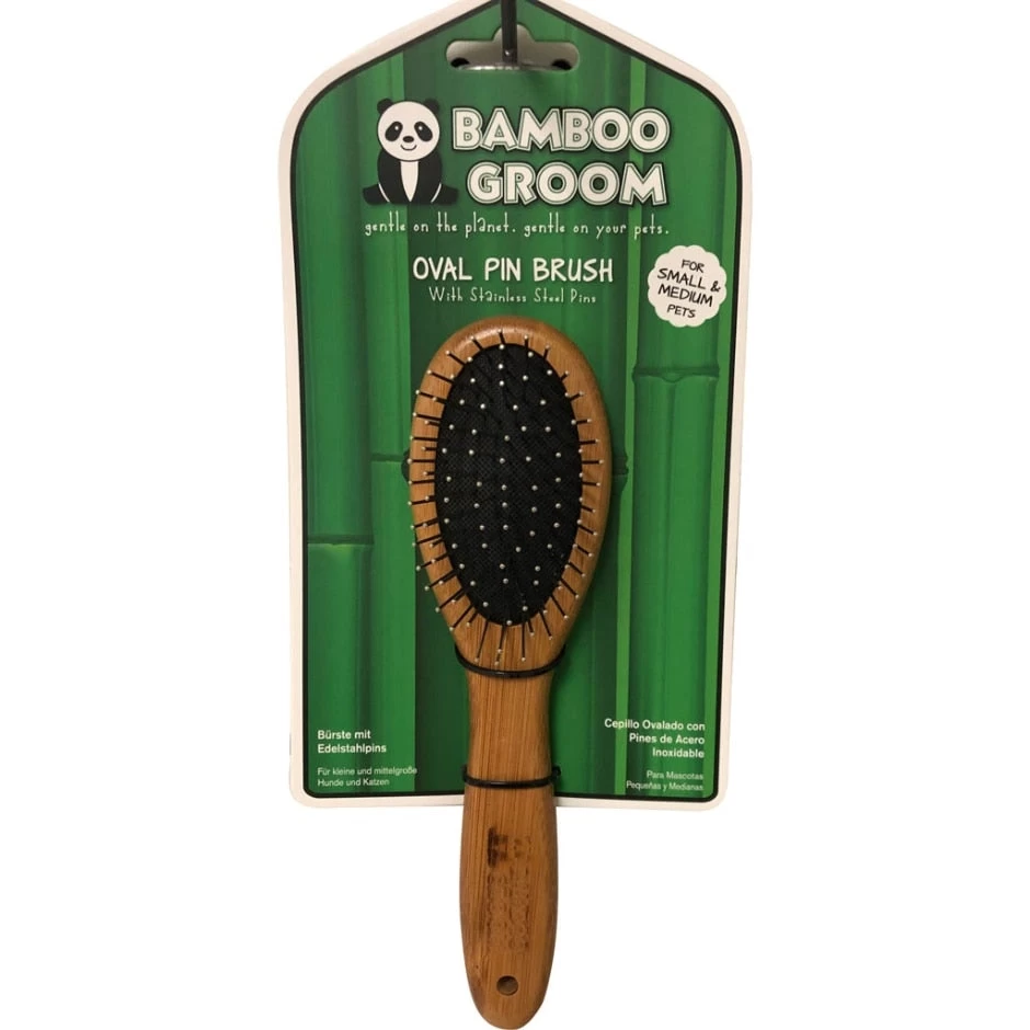 BAMBOO GROOM OVAL PIN BRUSH W/SS PINS 4 BAMBOO GROOM OVAL PIN BRUSH W/SS PINS - Image 2
