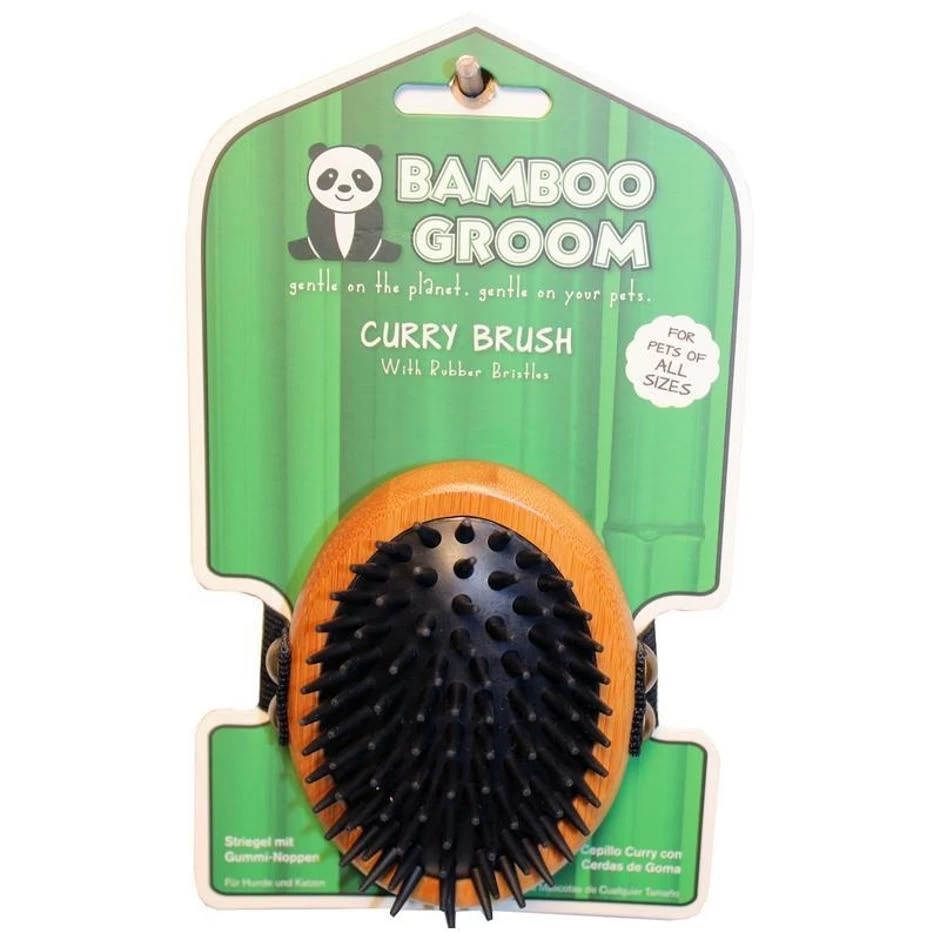 BAMBOO GROOM CURRY BRUSH W/RUBBER BRISTLES 3 BAMBOO GROOM CURRY BRUSH W/RUBBER BRISTLES