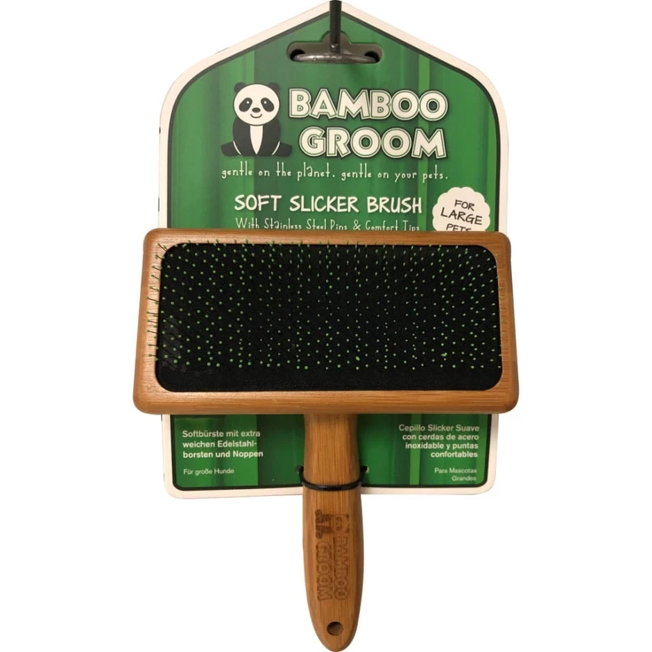 BAMBOO GROOM SOFT SLICKER BRUSH W/SS PINS 3 BAMBOO GROOM SOFT SLICKER BRUSH W/SS PINS